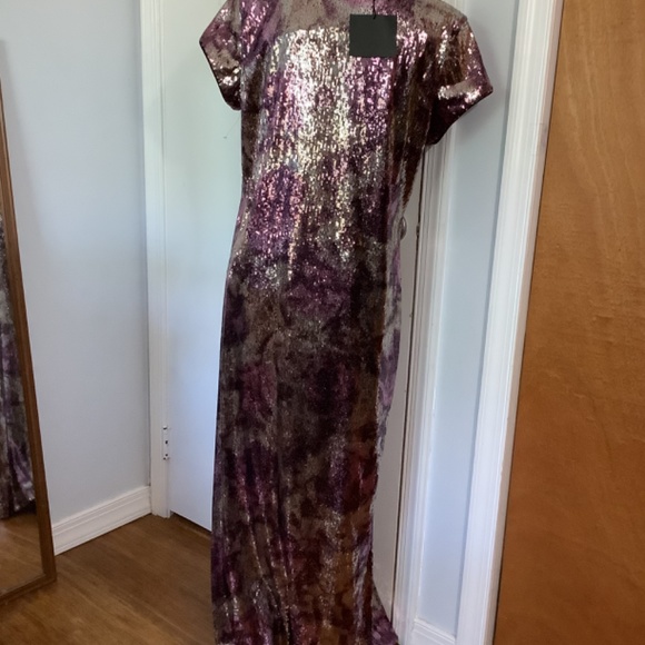 NWT TIMELESS NAEEM KHAN MAXI DRESS LARGE PURPLE SILVER SEQUINS WEDDING PARTY - Picture 10 of 12